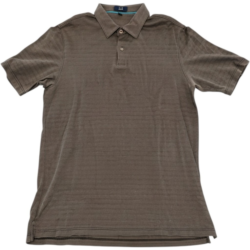 Dunhill Links Mens Large Grey Textured Stripe Cotton Blend Polo Shirt SS